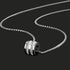 Silver chain necklace with cylindrical pendant featuring crystal bands