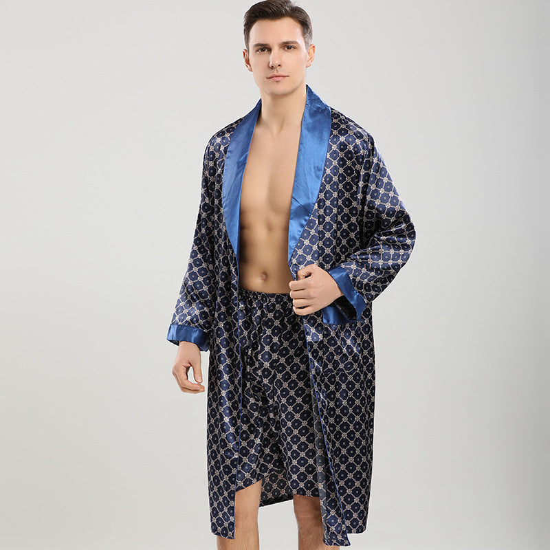 Men's Premium Geometric Print Loungewear | Robe & Shorts Set