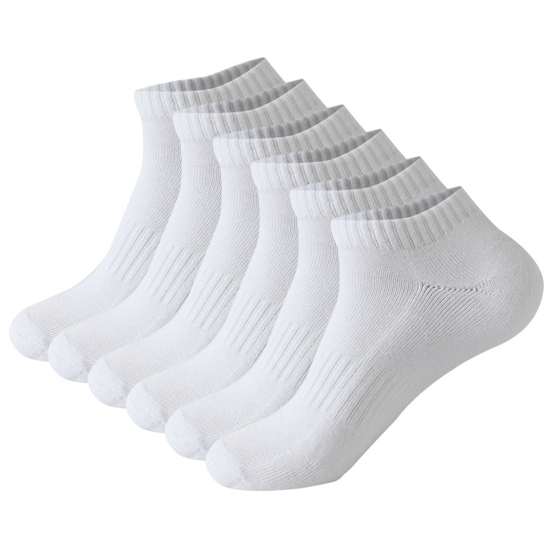 White ankle socks pack – A set of six ribbed white ankle socks, arranged in a row to showcase their soft texture and design