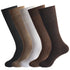 Five different colored dress socks arranged side by side including black, tan, white, dark brown, and chocolate brown against white background