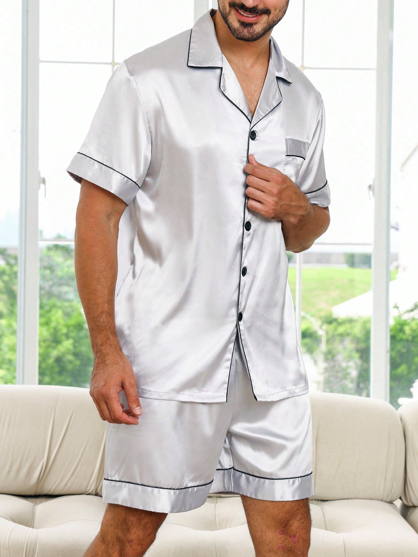 Men's Summer Silk-Like Pajama Set