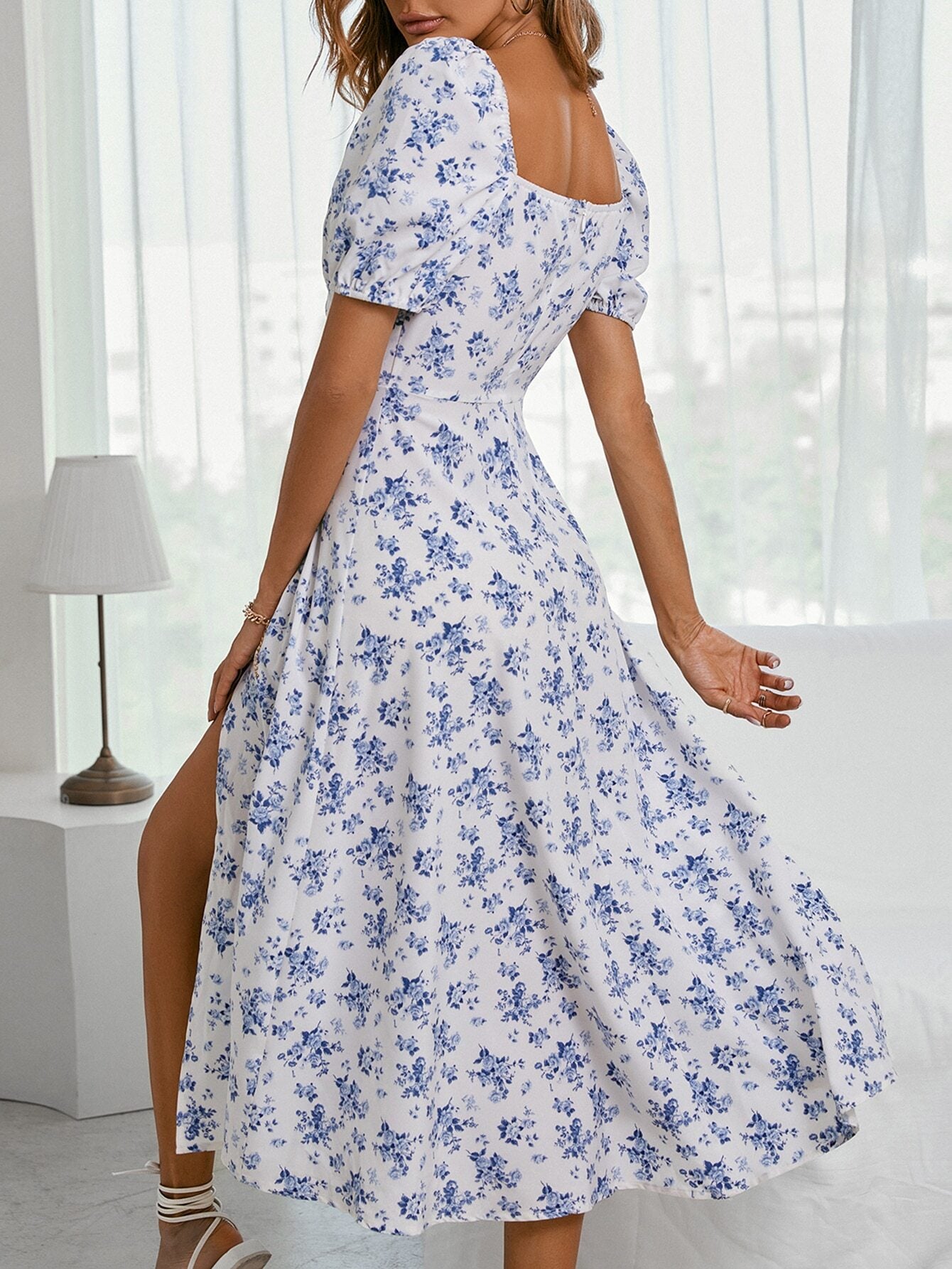 Floral Puff Sleeve Maxi Dress