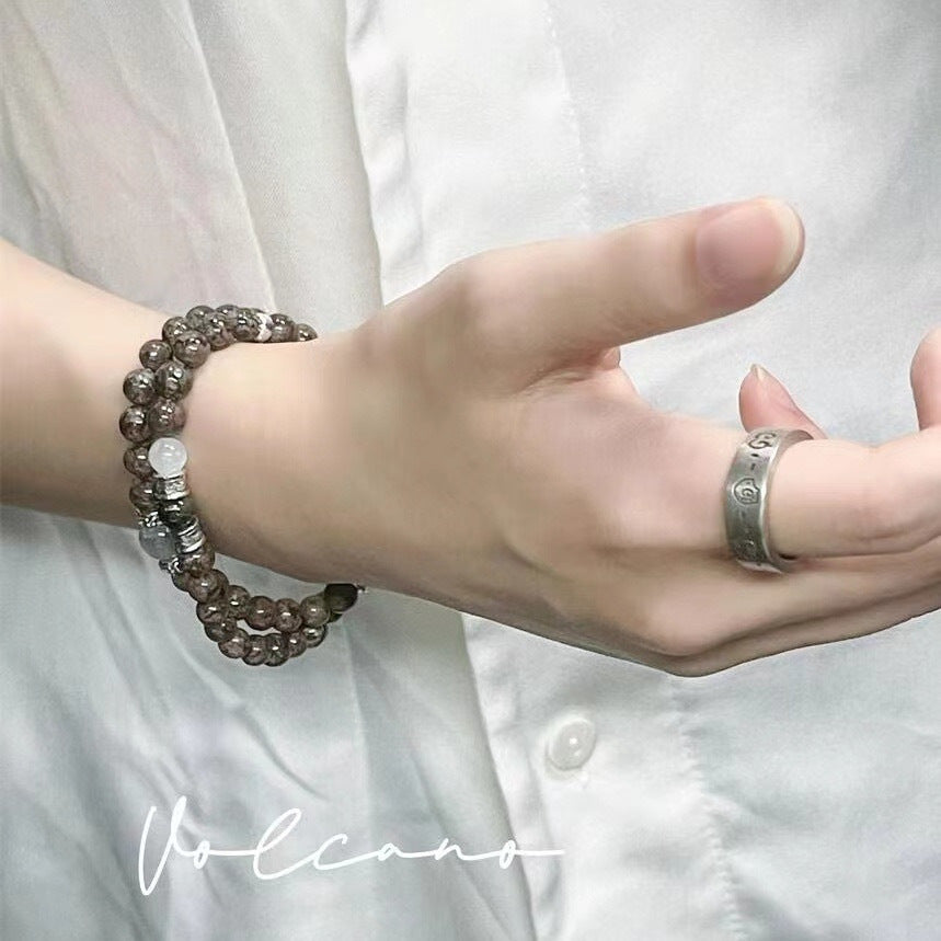 Multi-layered Brown Marble & Jade Beaded Bracelet