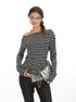 Black and white striped off-shoulder sweater with long sleeves