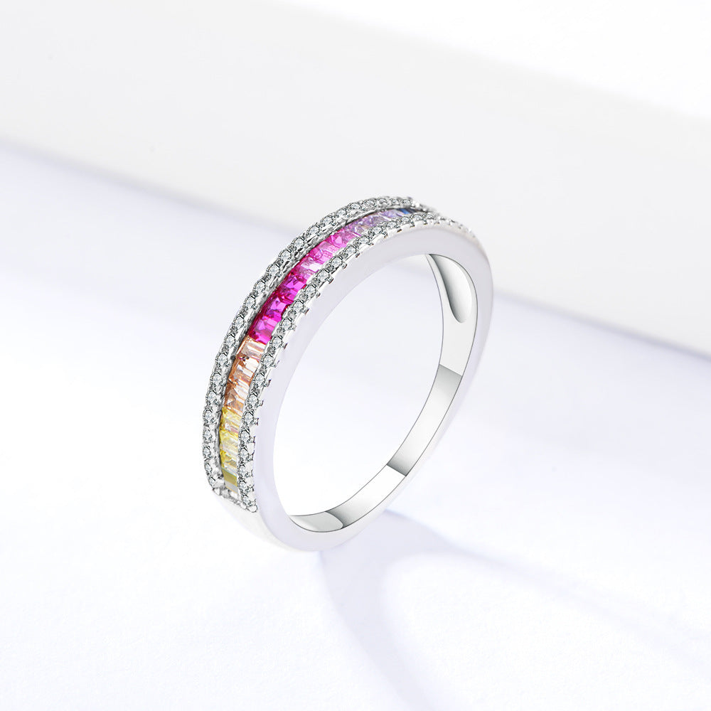 Rainbow Cubic Zirconia Channel Sterling Silver Ring