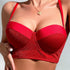 Red sparkly structured bustier bra with sweetheart neckline and adjustable straps