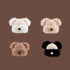 Collection of four knitted animal beanies in neutral colors - white, beige, khaki, and black, showcasing different Dog Nose Plush Knit Beanie designs
