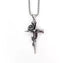 Silver rose cross pendant featuring detailed flower bloom and stem design on box chain against white background