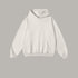 Pure white hoodie with kangaroo pocket and drawstring hood on light gray background