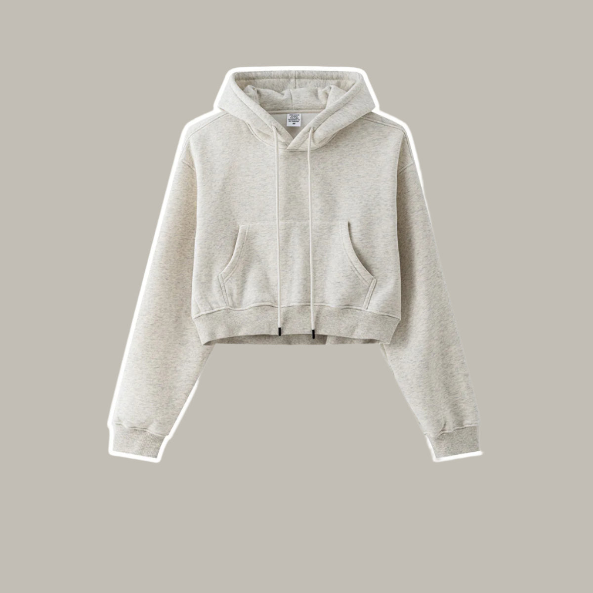 Heather Grey Cropped Hoodie – Cozy Casual Sweatshirt – A light grey cropped hoodie featuring soft fabric, a drawstring hood, and a front pouch pocket
