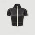 Dark Gray mock neck crop top with front zip and white sleeve stripes