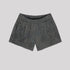 Dark gray cotton shorts with elastic waistband featuring subtle washed texture effect