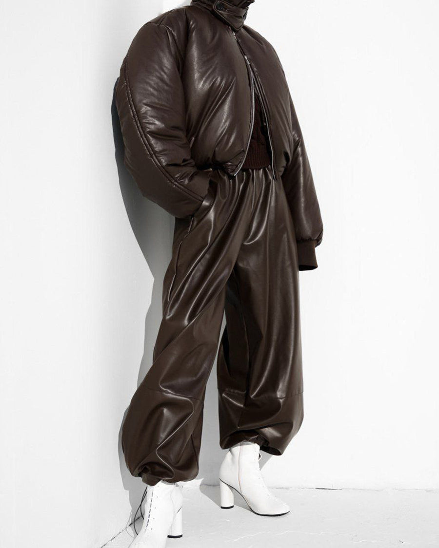 Brown PU leather pants with matching jacket outfit