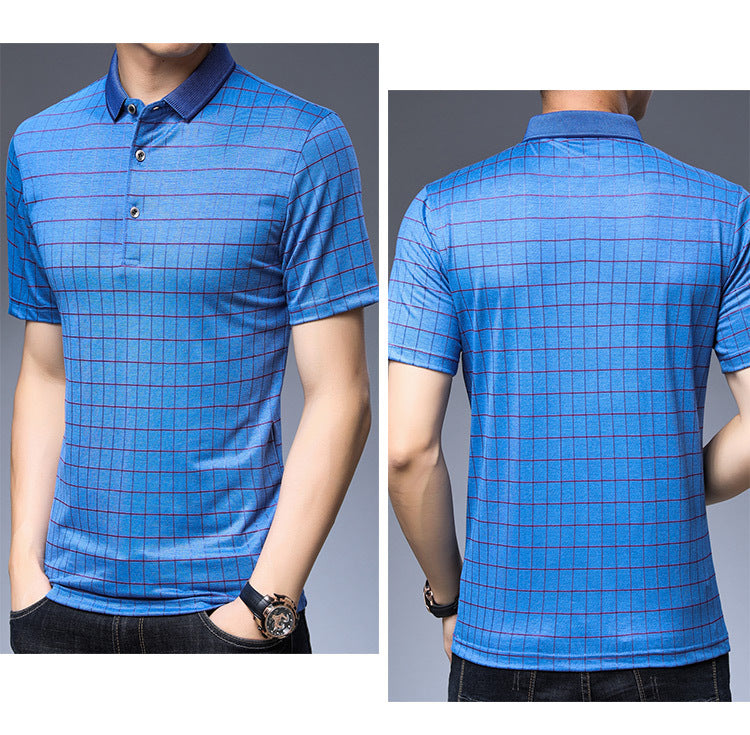 Men's Mulberry Silk Blend Summer Polo | Grid-Tech Pattern