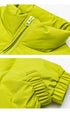 Close-up details of zipper and elastic cuff construction