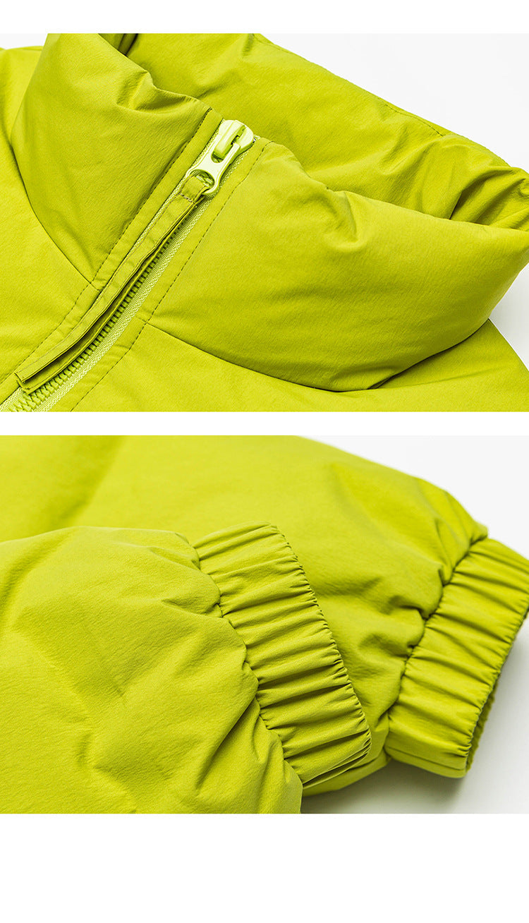 Close-up details of zipper and elastic cuff construction
