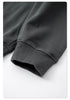Detail shot of gray ribbed cuff and sleeve construction