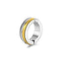 Silver huggie earrings with blue accent strip, two-tone modern jewelry, stainless steel hinged hoops