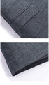 Split image of gray wool suit jacket showing flap pocket detail and hem construction with clean finishing