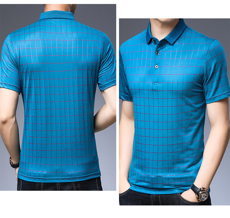 Men's Mulberry Silk Blend Summer Polo | Grid-Tech Pattern