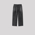 Charcoal gray wide-leg sweatpants with elastic waistband and drawstring against light gray background