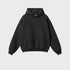 Classic black oversized hoodie with front pocket on light gray background
