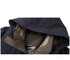 A close-up of the coat's hood, highlighting the soft brown lining, reinforced stitching, and snap button details