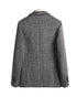 Rear view of gray glen plaid blazer displaying tailored fit, clean lines and structured shoulders. Three-button cuff detail visible