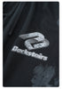 Backstairs logo printed on black sweatpants with distressed silver graphic effect