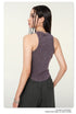 Back view of grape purple tank top showing racerback design