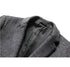 Close-up of gray glen plaid blazer collar showing smooth gray lining, precise stitching and textured wool-blend fabric with classic pattern