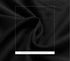 A close-up of black fabric texture showing product details with comfort and durability icons in an informational display