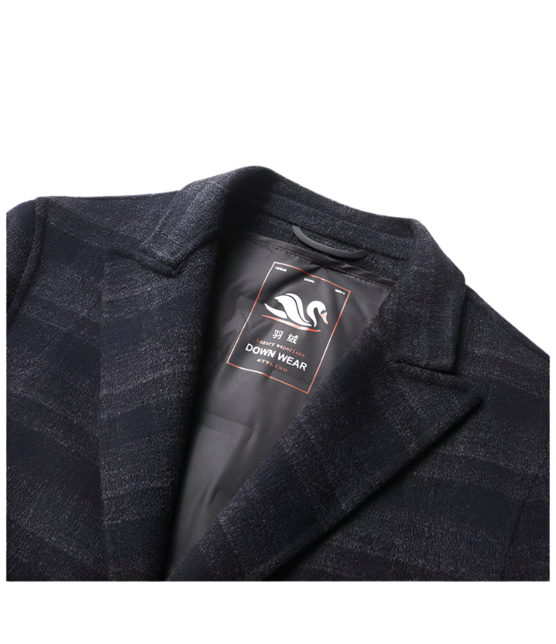 Close-up of the coat’s interior label with "Down Wear" branding