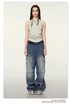 Mint green ruched tank top styled with distressed cargo jeans