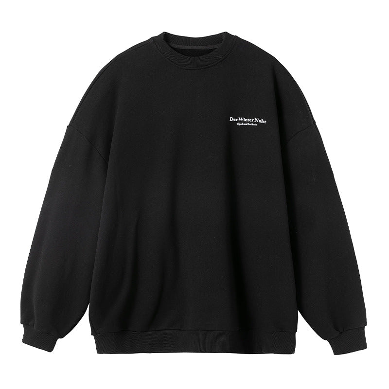 Black long-sleeve sweatshirt with small 'Der Winter Naht' text print