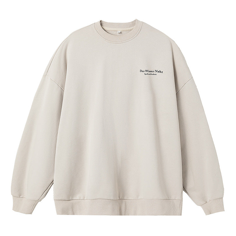 Beige oversized sweatshirt with small 'Der Winter Naht' text print