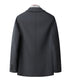 Back view of charcoal wool blazer showing center vent and tailored seams with button cuff detail