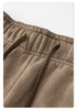 Close-up of taupe sweatpants elastic waistband stitching and fabric detail
