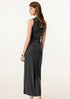 Rear view of dark grey ribbed bodycon maxi dress, showcasing the fitted design and subtle texture.