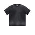 Black cotton t-shirt with crew neck and short sleeves displayed against light gray background