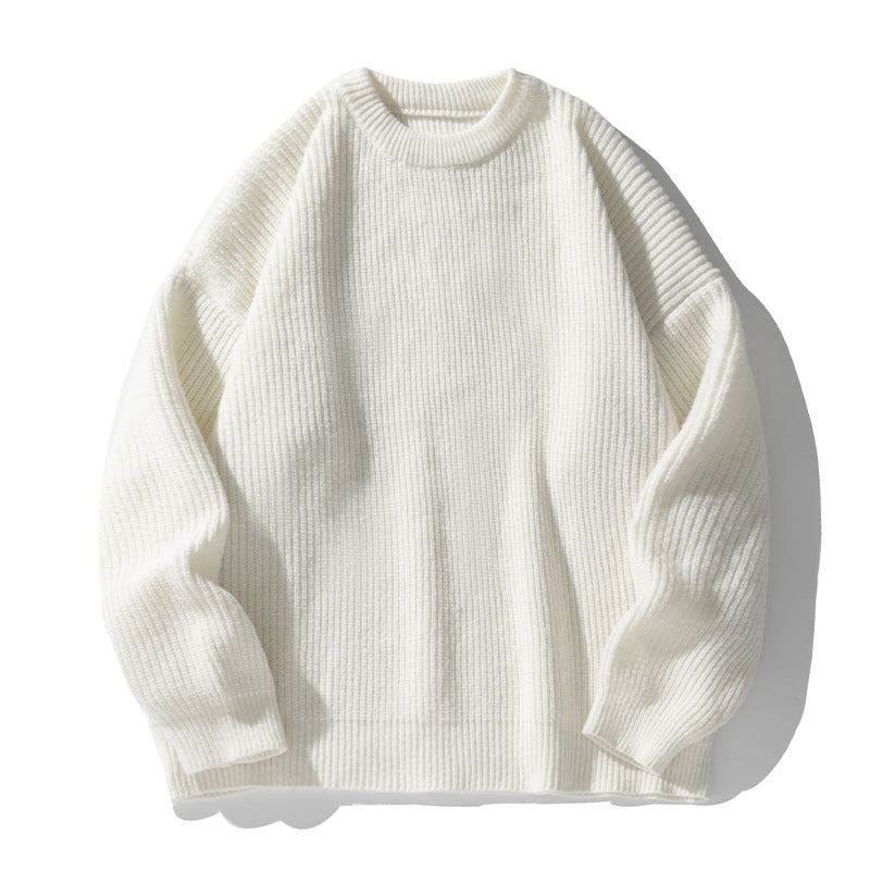 Cream white oversized ribbed knit sweater against white background, flat lay product shot