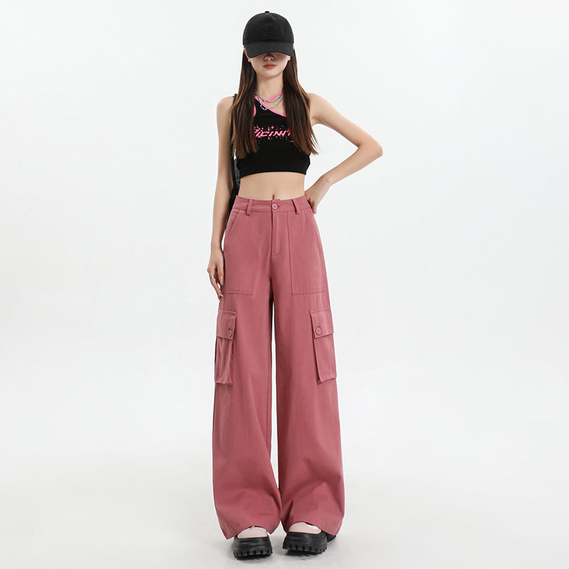 Pink Relaxed-Fit Cotton Cargo Pants with Utility Pockets