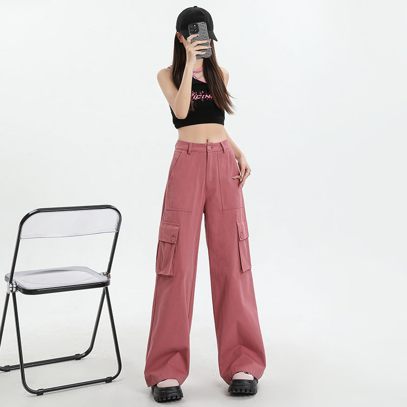 Pink Relaxed-Fit Cotton Cargo Pants with Utility Pockets
