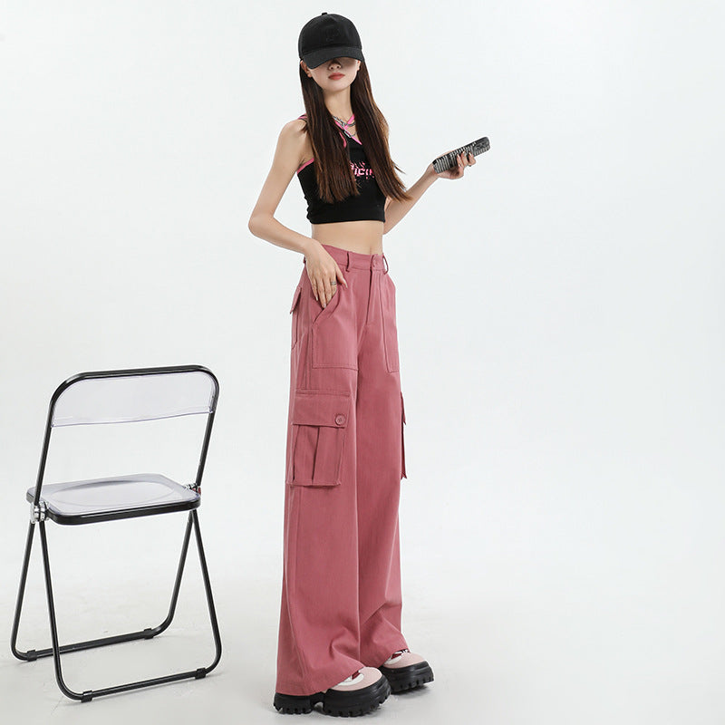 Pink Relaxed-Fit Cotton Cargo Pants with Utility Pockets
