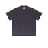 Black oversized t-shirt with crew neck and drop shoulder design photographed flat against white background