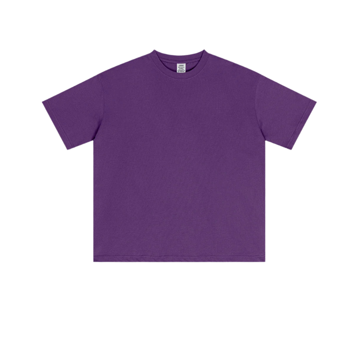 Deep purple oversized t-shirt with classic crew neckline, short sleeves and relaxed cut, featuring minimalist design and white tag at collar