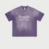 Purple gradient Breaking Tradition oversized t-shirt with metal-inspired white logo design