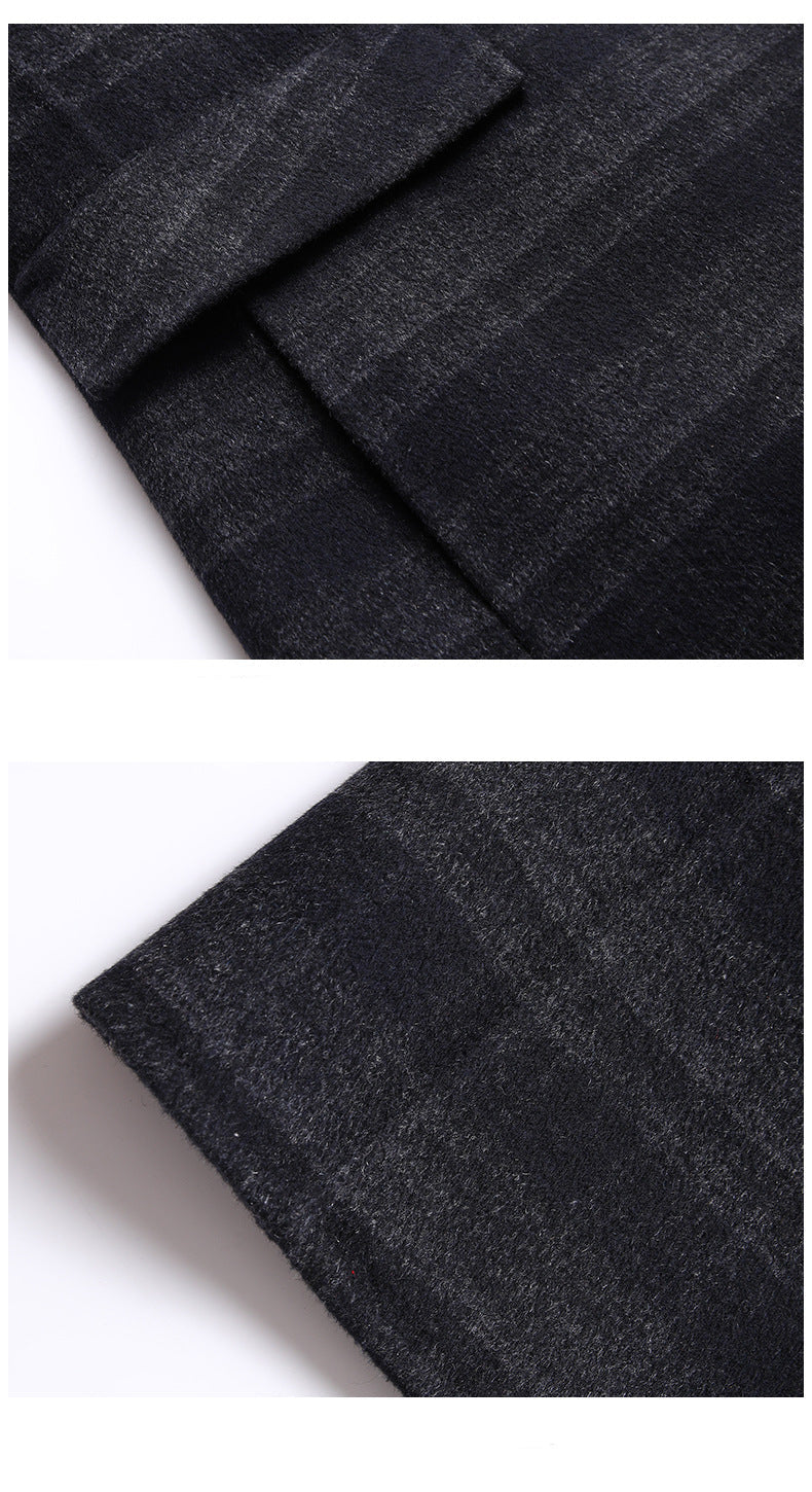Close-up of the sleeve and hem details of the coat