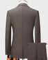 Back view of gray pinstripe suit jacket on mannequin showing tailored fit, center vent and matching trousers