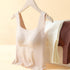 Beige ribbed tank top with built-in bra, displayed on a hanger with multiple color options.